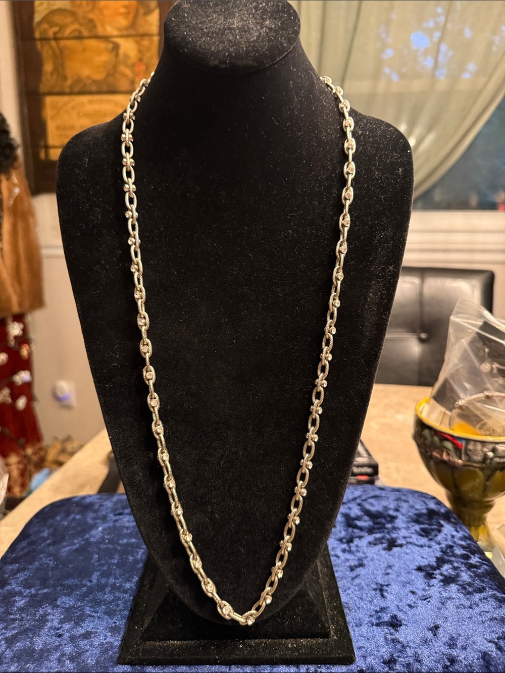 NWOT and Taylor Silvertone chain-link necklace with double rhinestone inserts